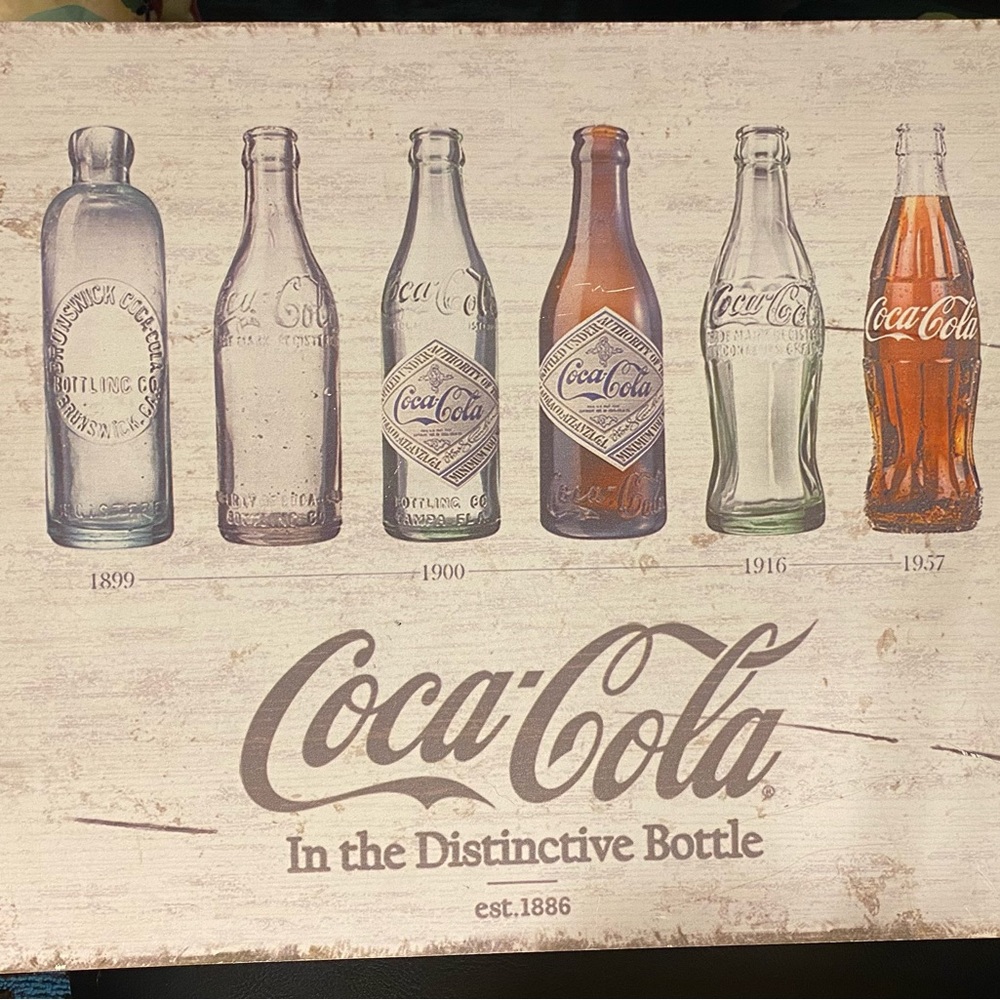 History of Coca-Cola White Washed Wood Sign
